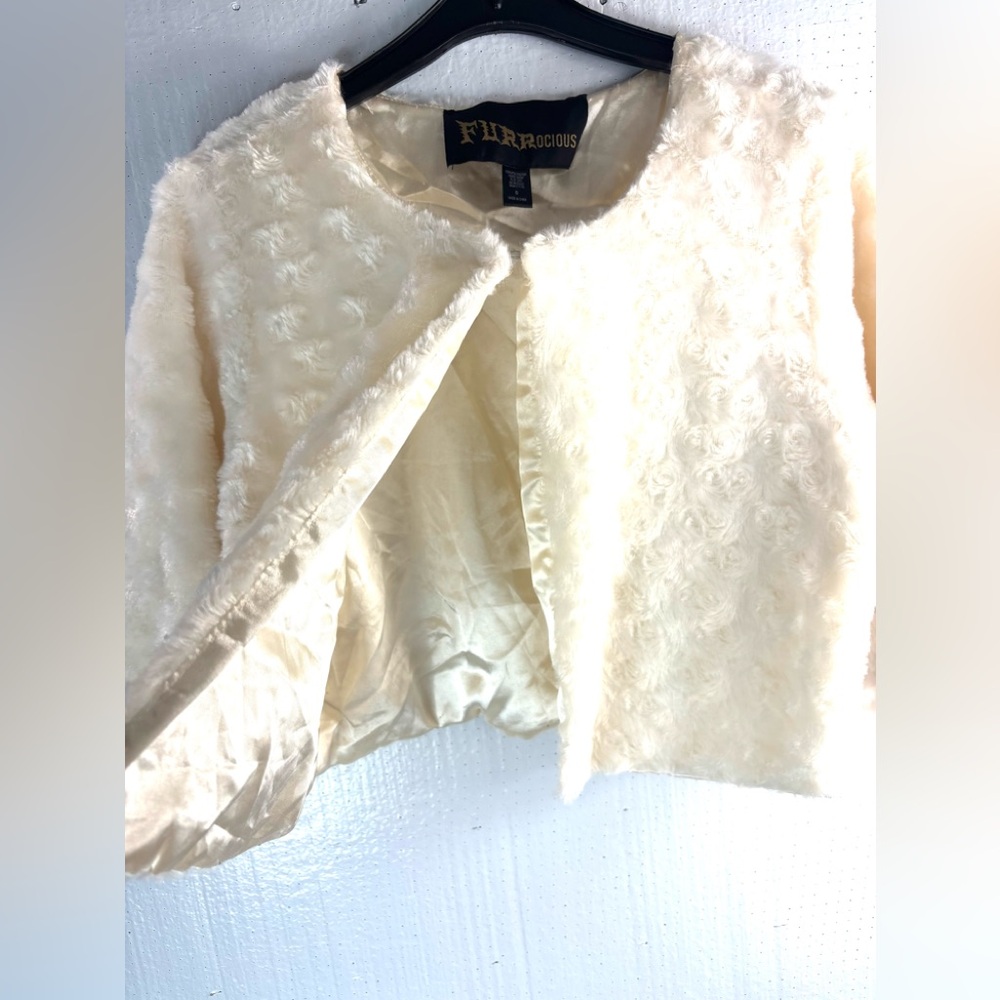 FURRocious S Girls Lux Satin Lined Faux Fur Jacket in Creamy White
